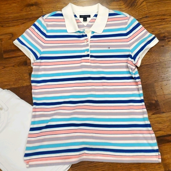 Tommy Hilfiger womens striped polo size L - Picture 1 of 3